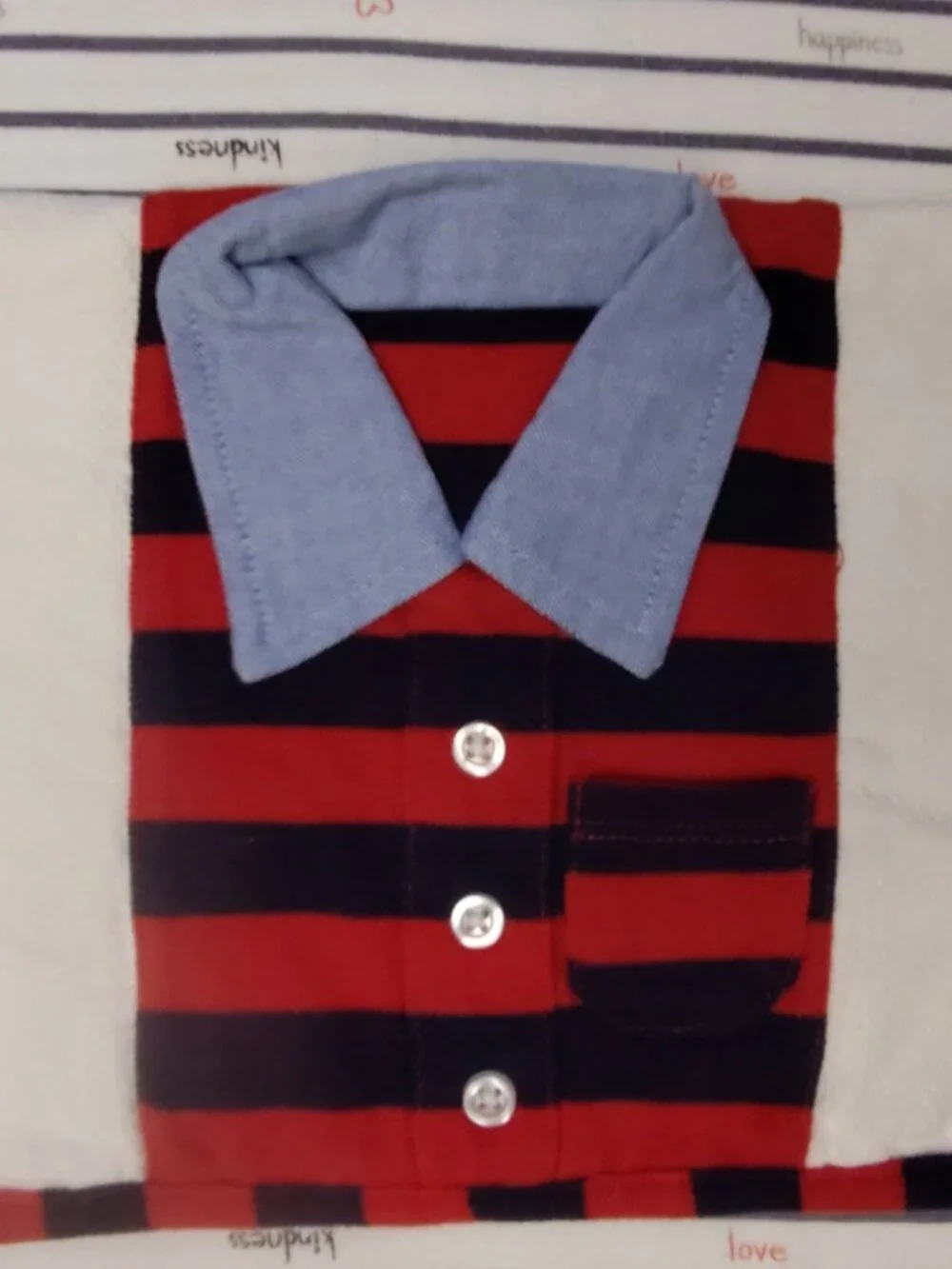 Mud Pie Baby Boy Polo Shirt Burp Cloth - Navy & Red Stripe Chambray Collar